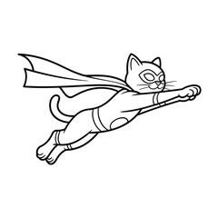 Cartoon superhero cat flying with cape and mask