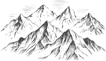 Vintage Mountain Range Hand-Drawn Illustration