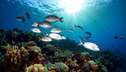 Underwater coral reef teeming with fish (1)