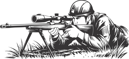 Soldier Sniper Focus  engraving Vintage vector Illustration design