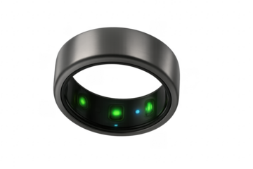 Smart ring showing green lights on transparent background