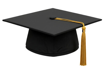 black graduation cap with gold tassel isolated on white background