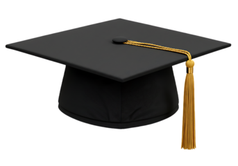 black graduation cap with gold tassel isolated on white background
