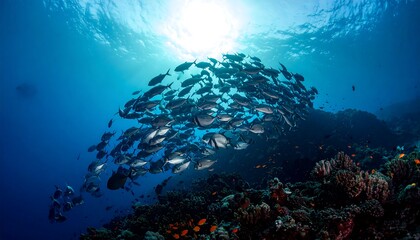 Underwater coral reef teeming with fish