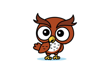 Cute Owl Turning Around Cartoon Illustration