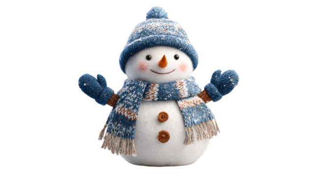 Festive snowman with winter accessories cheerful holiday decoration cute frosty character wearing hat scarf and gloves isolated on white background