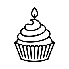 Simple outline of a cupcake with a single candle