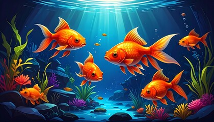 Underwater goldfish scene