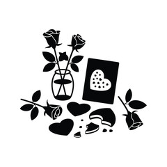 Valentine s day romantic gift of roses and chocolates illustration