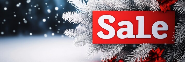 A vibrant and festive Christmas Sale Promotion adorned with dazzling snowflakes and colorful ornaments galore