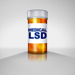 Medical LSD medication concept or lysergic acid diethylamide prescription pharmaceutical clinical trials medication as mental health research or therapeutic drugs prescribed by a doctor.