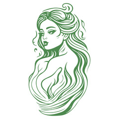woman beauty mermaid illustration green