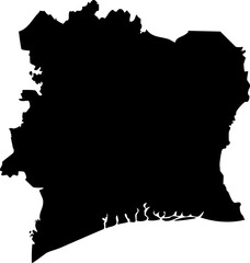 Ivory Coast country silhouette black map outline isolated on white background