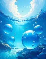 Underwater scene with large bubbles