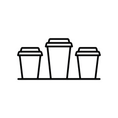 Three outline coffee cups on a line