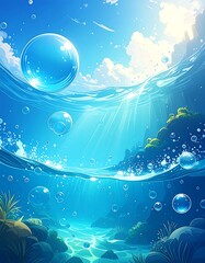 Underwater scenery with sunbeams