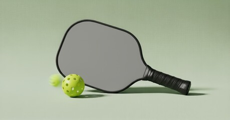 Minimal pickleball paddle and ball mockup composition on clean background.