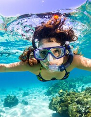 Underwater snorkeling girl