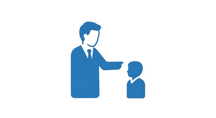 Illustration of a businessman pointing his finger at a child, symbolizing guidance, mentorship, or perhaps a reprimand in a professional or parental context
