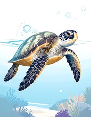 Underwater turtle illustration