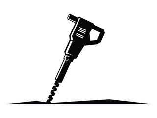 Jackhammer drilling into the ground isolated on white background