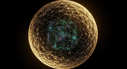 Abstract glowing sphere of interconnected particles