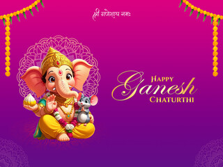 Happy Ganesh chaturthi background, ganesh chaturthi social media post, cute ganesh cartoon style idol illustration concept