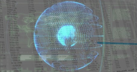 Displaying blue holographic dot-matrix globe glowing on PC dashboard, with scrolling error entries