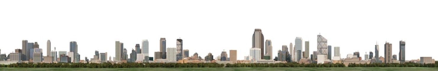 Fototapeta premium 3D render panoramic view of a city on a transparent background 