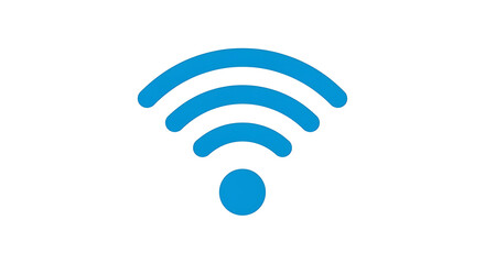 Abstract blue wireless signal icon on a white background, representing connectivity and communication technology for digital networks and internet access