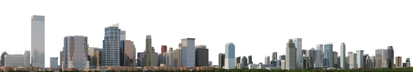 Fototapeta premium 3D render panoramic view of a city on a transparent background 