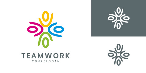 Teamwork logo design with abstract human figure