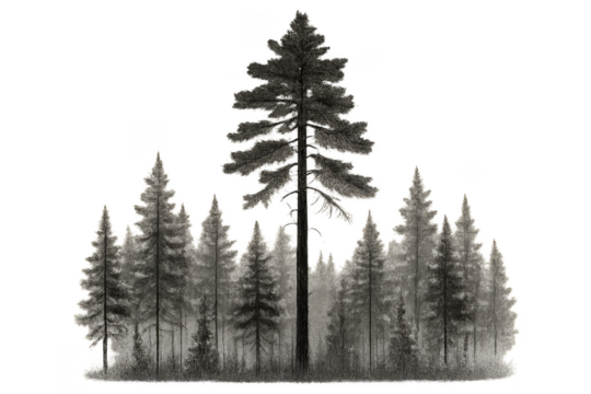 Majestic Pine Tree Dominating Forest Landscape with Transparent Background
