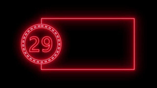 Red Neon Number 29 Inside Circle With Rectangular Frame On Black Background ninety one count