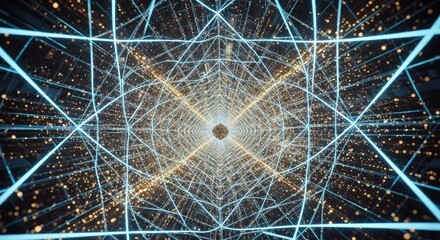 Infinite geometric tunnel of glowing lines and particles