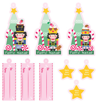 Tags Natal, tags para presentes, etiquetas para presentes, cart&atilde;o de natal para presentes, quebra-nozes, natal, doces, cart&atilde;ozinho 