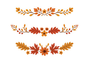 Border frame autumn elements leaves and flowers collection vector illustration