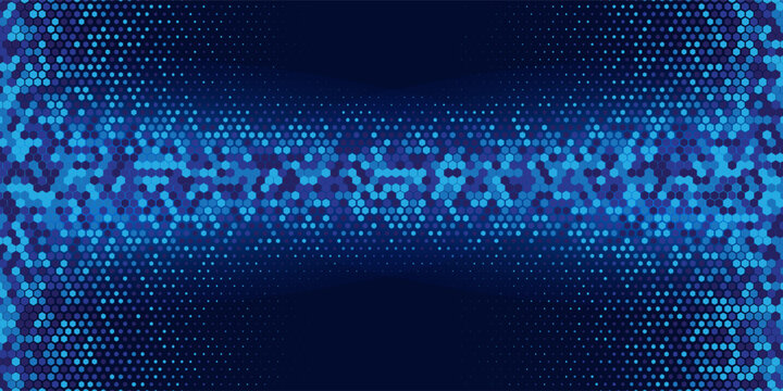 Futuristic pattern of blue hexagons for Business or Science background. Abstract hi-tech honeycomb mosaic. Medical research presentation. Vector Illustration backdrop. Modern