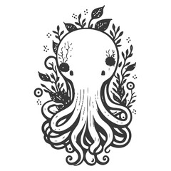 octopus flower illustration grey