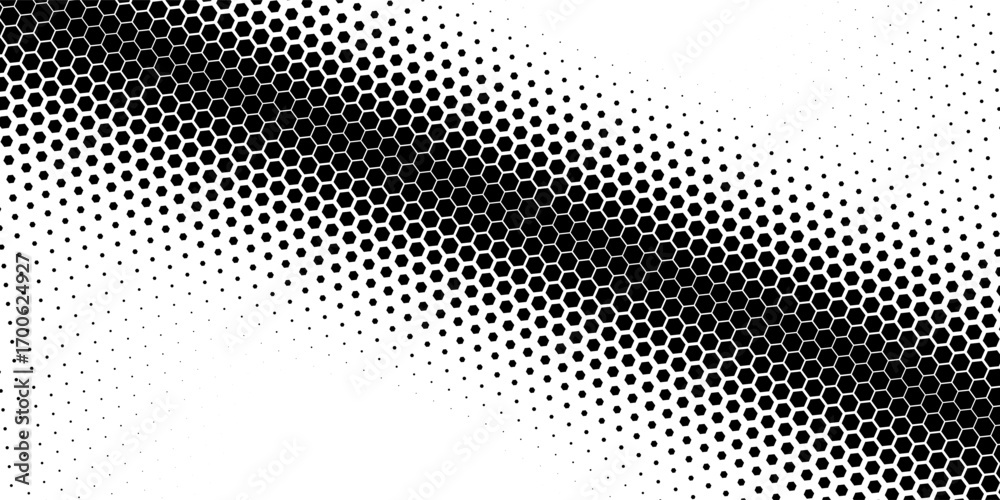 Wall mural horizontal black halftone of hexagon design for pattern and background. eps10. vector ilustration