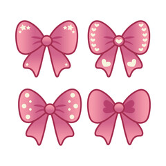 collection cute simple flat design illustration of bow ribbon pink