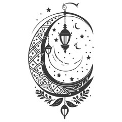 Ramadan Crescent Lantern Moon illustration grey
