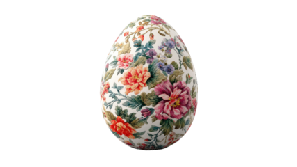 Decorated Easter egg with floral design festive spring holiday ornament colorful painted shell illustration isolated on white background