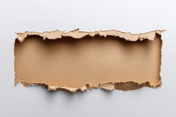 Ripped cardboard hole in white paper