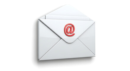 Digital Communication Isolated white envelope with the at symbol, symbolizing email and online correspondence