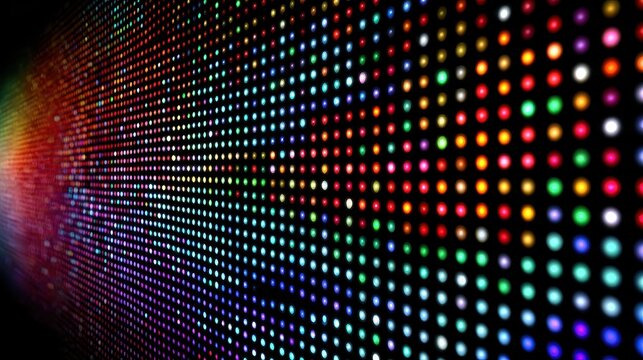 Densely arranged and illuminated leds creating a wall of colorful light with visual depth and perspective on a dark background