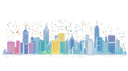 Colorful city skyline outline