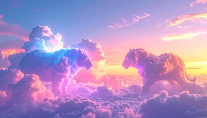 Fantasy cloudscape : dreamlike sunset cloud tigers breathtaking landscape