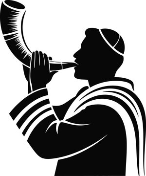 man blowing shofar black silhouette clip art preview