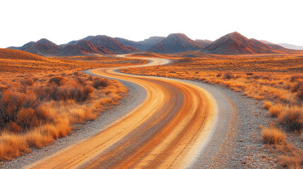 Naklejka premium Red rock canyon with a curving dry road isolated on a white transparent background